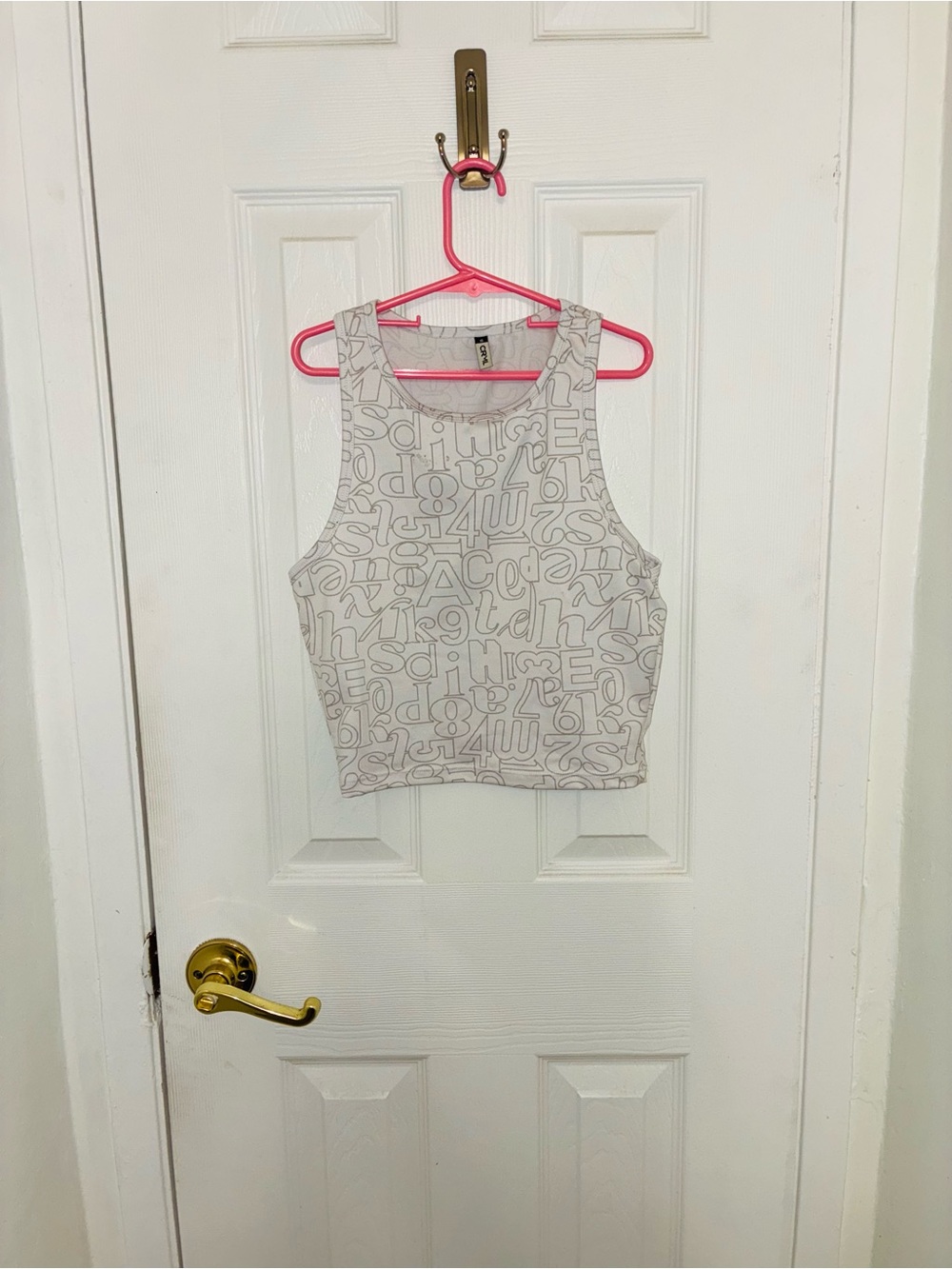Crop Tank Top in White with Graphic Lettering